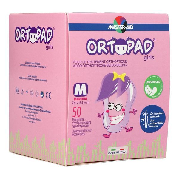 ORTOPAD FOR GIRLS GRANDS MOTIFS MEDIUM Pansement orthoptique hypoallergénique, adhésif, décoré, bt 50