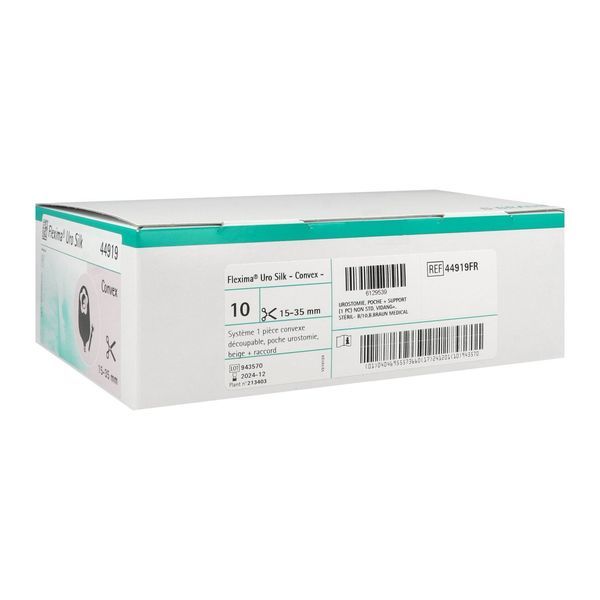 FLEXIMA URO SILK CONVEXE Poche vidangeable système 1 pièce, protecteur cutané convexe, à découper, beige (ref. 44919FR), bt 10