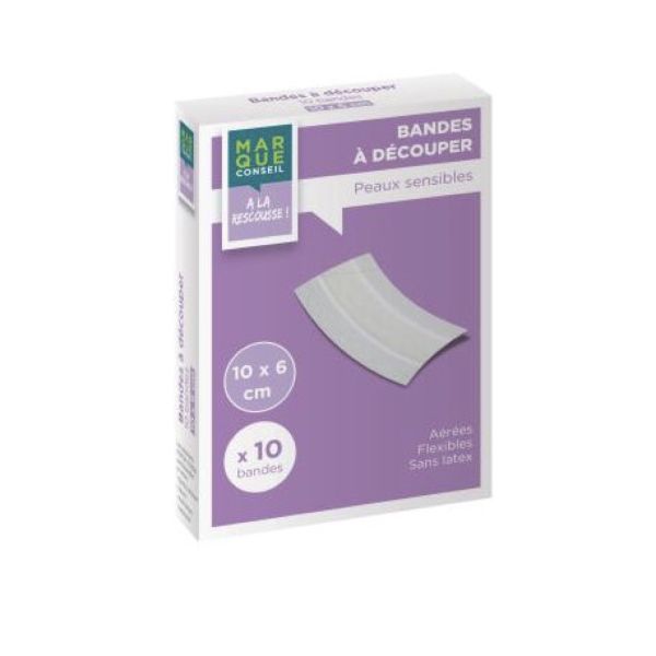 MARQUE CONSEIL BANDES A DECOUPER Pansement adhésif, bande à découper pour peau sensible, bt 10