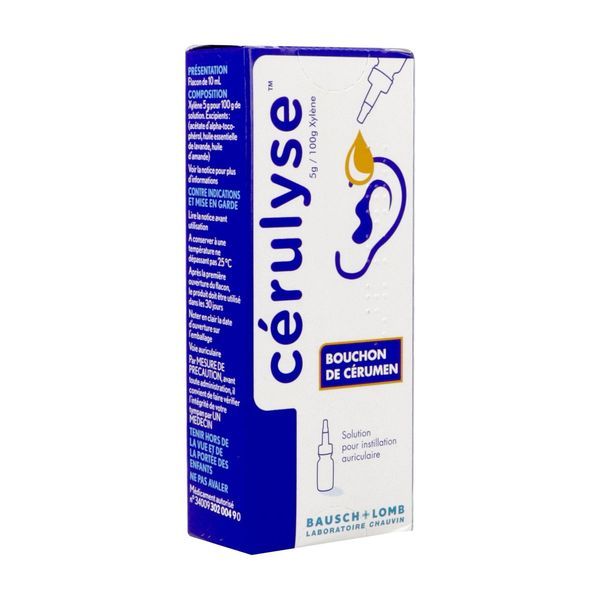 CERULYSE Solution pour instillation auriculaire 5 g/100 g, flacon 10 ml avec bouchon compte-gouttes