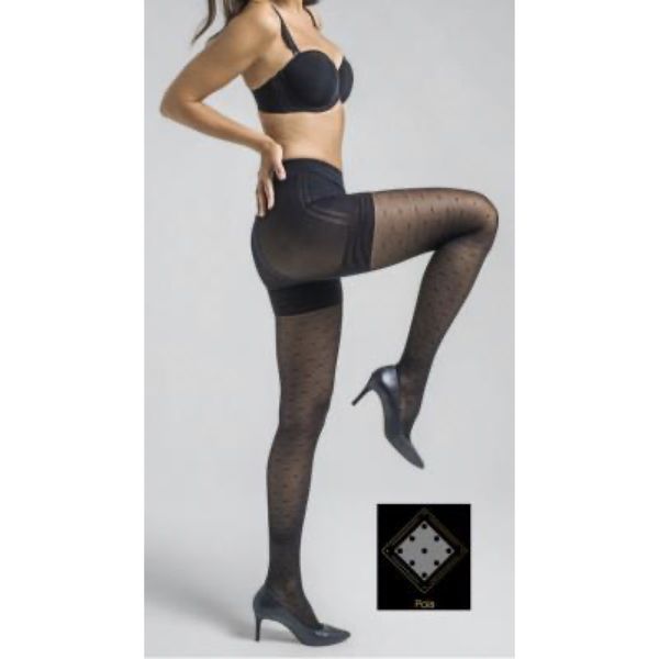 SMARTLEG 2 COLLECTION L'ESPRIT COUTURE POIS Collant médical de compression transparent avec motif, classe 2, femme, court, taille 1, paire