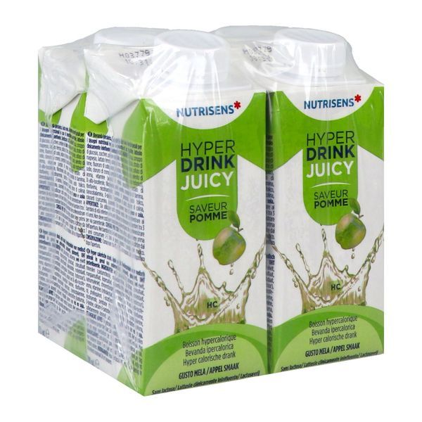 NUTRISENS HYPERDRINK JUICY Denrée alimentaire destinée à des fins médicales spéciales, pomme, 200 ml x 4