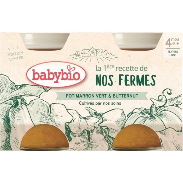 Babybio Petits pots Pomme de terre Potimarron vert de nos fermes BIO - 2 x 130 g