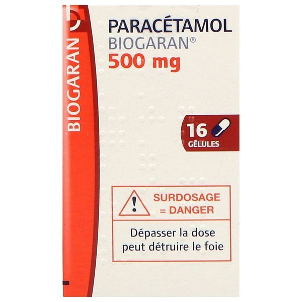 PARACETAMOL BIOGARAN Gélule 500 mg, boîte 1 flacon 16