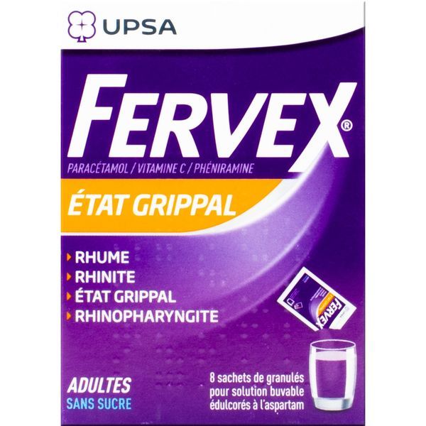 FERVEX ADULTE SANS SUCRE Granulés pour solution buvable, boîte 8 sachets