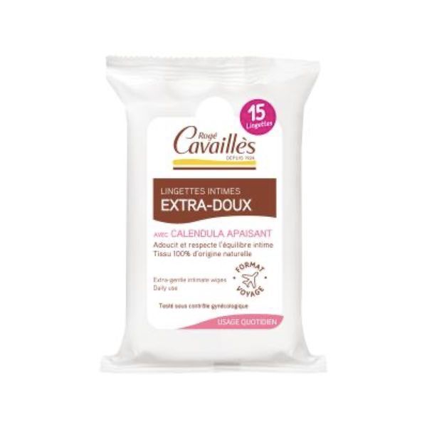 ROGE CAVAILLES EXTRA DOUX LINGETTES INTIMES Lingette imprégnée pour usage intime, format voyage, sachet 15