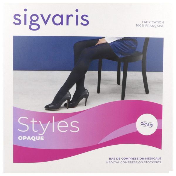 SIGVARIS 2 STYLES OPAQUE Bas cuisse médical de compression autofixant classe 2, opaque, femme, noir, normal, medium (ref. 301512), paire