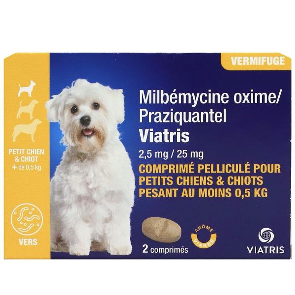 MILBEMYCINE / PRAZIQUANTEL 2,5 MG/25MG PETIT CHIEN ET CHIOT Comprimé antiparasitaire endectocide pour petit chien et chiot, bt 2