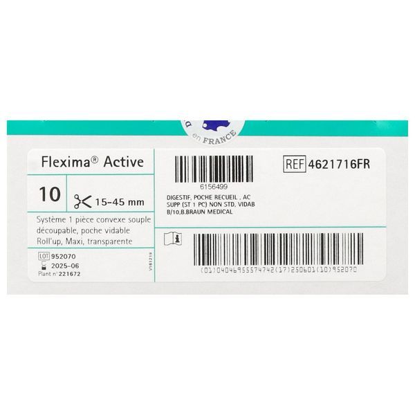 FLEXIMA ACTIVE O'CONVEX ROLL'UP MAXI Poche vidable système 1 pièce, protecteur cutané convexe souple à découper, (ref. 4621716FR), bt 10