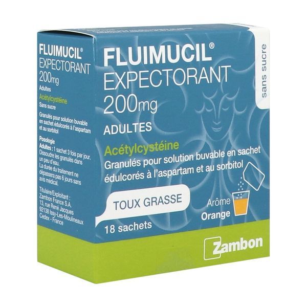 Fluimucil Expectorant Acetylcysteine 200 Mg Adultes Granules Pour Solution Buvable En Sachet B/18