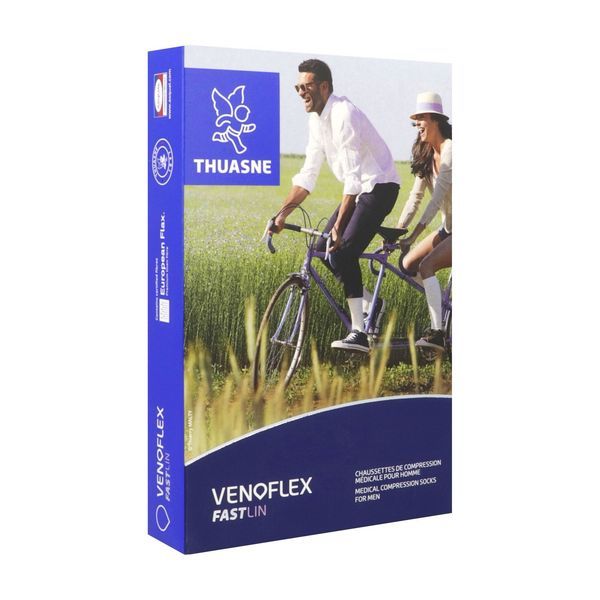 VENOFLEX 2 FAST LIN HOMME Chaussette médicale de compression classe 2, côtelée, pour homme, grège, normal, taille 4, paire
