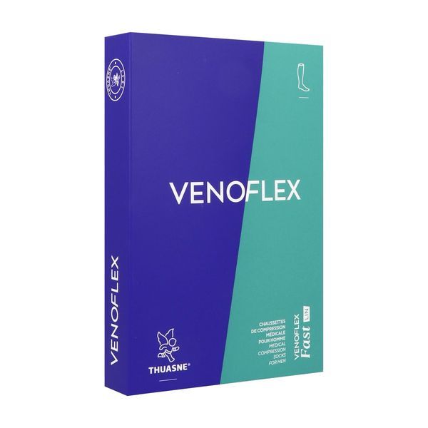 VENOFLEX 2 FAST LIN HOMME Chaussette médicale de compression classe 2, côtelée, pour homme, noir, normal, taille 1, paire