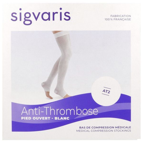 SIGVARIS AT2 Bas cuisse médical de compression antithrombose, classe 2, pied ouvert, court, taille 3 (ref. 88663), paire