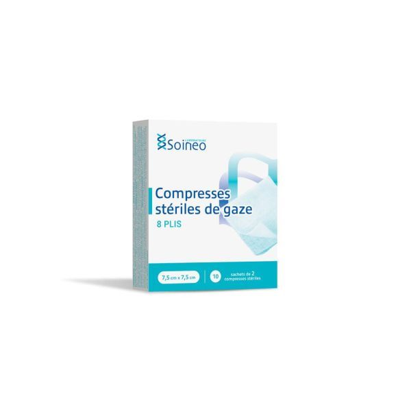 Soineo Compresses stériles gaze 8 plis 7,5 x 7,5 cm - 10 compresses