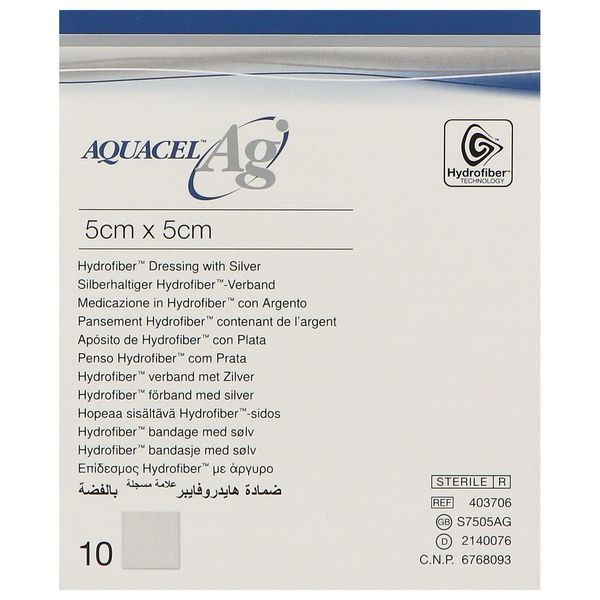 Aquacel Ag (Ions Argent Contenant La Technologie Hydrofiber) Pansement 5*5 Cm 10