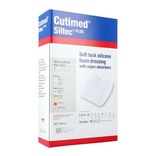 CUTIMED SILTEC PLUS Pansement hydrocellulaire stérile, très absorbant, 10 cm x 20 cm (ref. 73288-02), bt 10