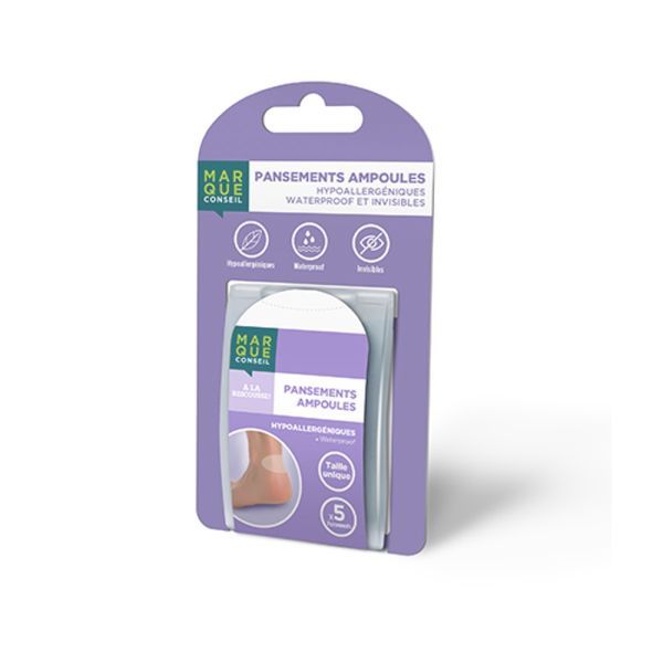 MARQUE CONSEIL PANSEMENTS AMPOULES Pansement hydrocolloïde invisible, hypoallergénique et waterproof, bt 5