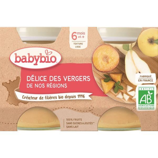 Babybio Petits Pots Délice de Fruits Bio - dès 6 mois- 2x130g