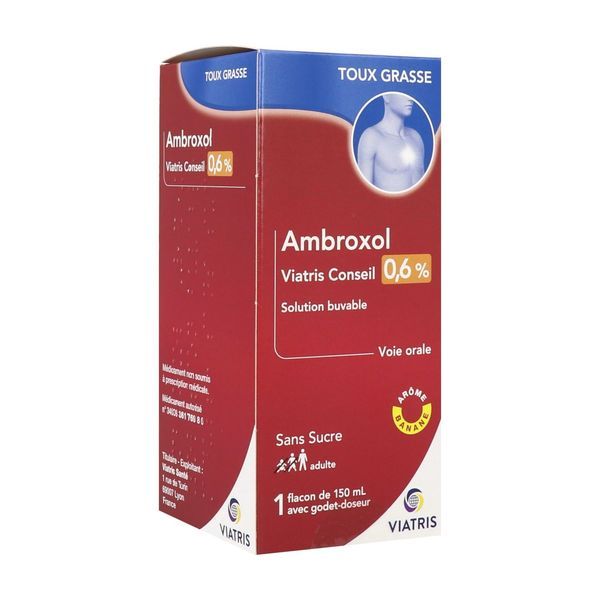 AMBROXOL VIATRIS CONSEIL Solution buvable 0,6 %, boîte 1 flacon 150 ml avec gobelet-doseur