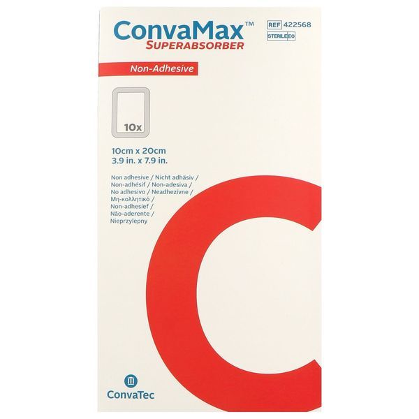 CONVAMAX SUPERABSORBANT NON - ADHESIF Pansement hydrocellulaire superabsorbant non adhésif, stérile, 10 cm x 20 cm (ref. 422568), bt 10