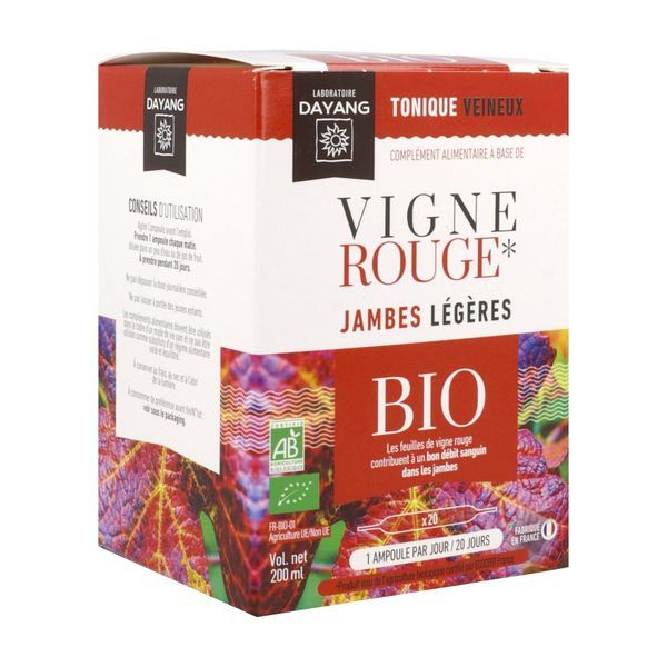 DAYANG SOLUTE PHYTO UNITAIRE BIO VIGNE ROUGE Ampoule, complément alimentaire bio à base de vigne rouge, bt 20