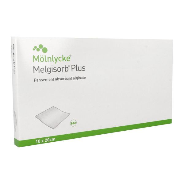 MELGISORB PLUS Pansement d'alginate, absorbant, hémostatique, stérile, 10 cm x 20 cm (ref. 252580), bt 10