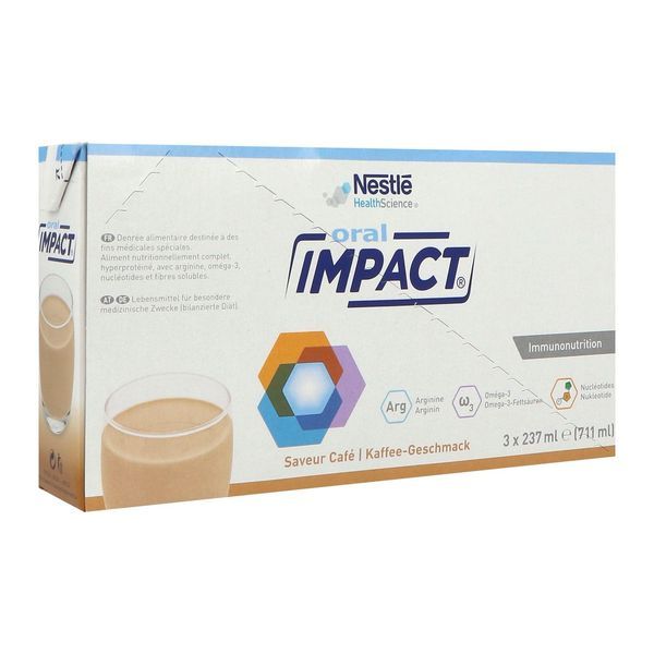 ORAL IMPACT Denrée alimentaire destinée à des fins médicales spéciales, saveur café, 237 ml x 3