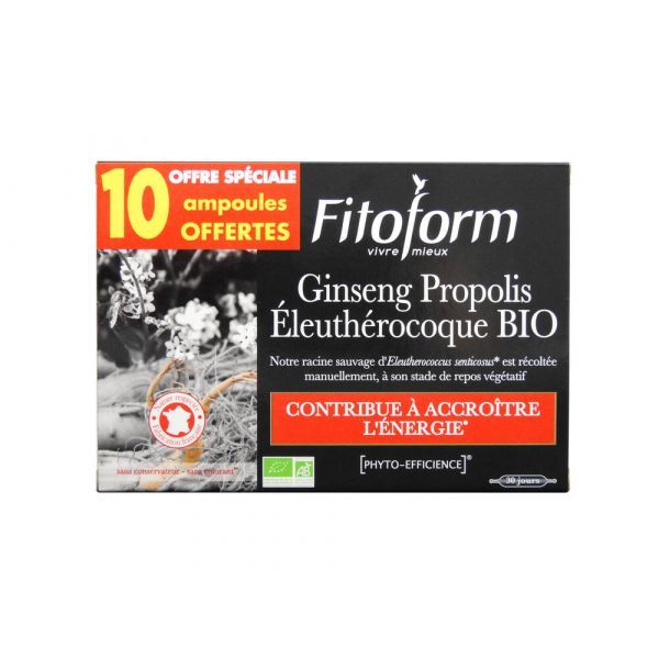 Fitoform Ginseng + Propolis + Eleuthérocoque BIO - 20 + 10 ampoules de 10 ml