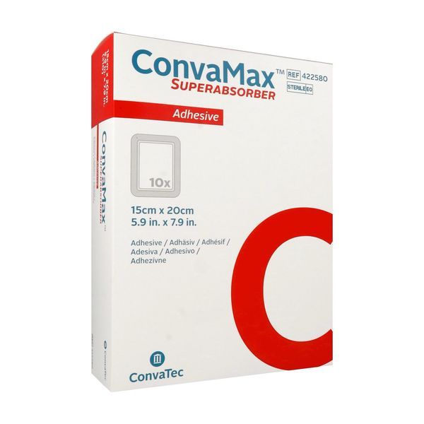 CONVAMAX SUPERABSORBANT NON - ADHESIF Pansement hydrocellulaire superabsorbant non adhésif, stérile, 15 cm x 20 cm (ref. 422571), bt 10