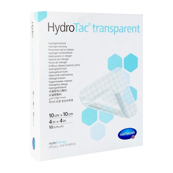 HYDROTAC TRANSPARENT Pansement hydrogel, non adhésif, stérile, 10 cm x 10 cm (ref. 685901), bt 10