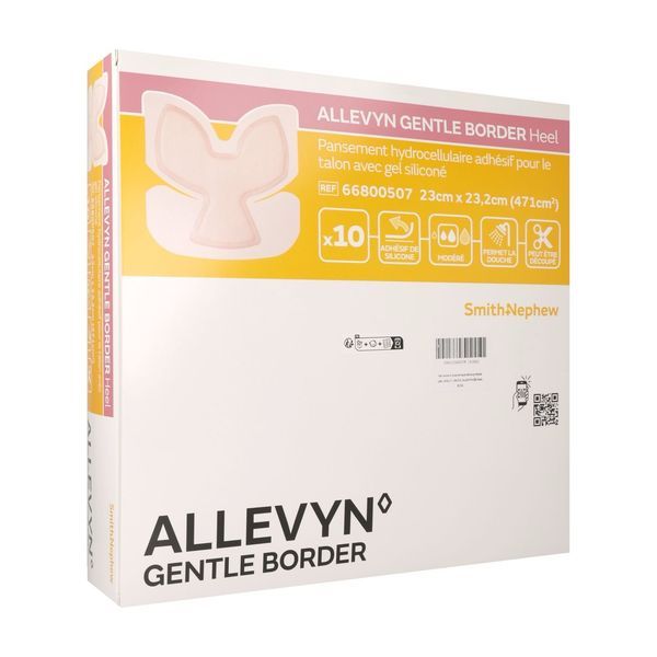 ALLEVYN GENTLE BORDER HEEL Pansement hydrocellulaire absorption importante, bords adhésifs, spécial talon, bt 10