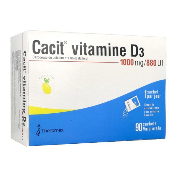 CACIT VITAMINE D3 Granulés effervescents pour solution buvable 1000 mg/880 UI, boîte 90 sachets