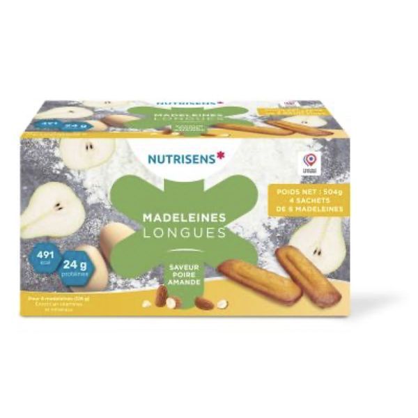 NUTRISENS MADELEINES LONGUES Denrée alimentaire destinée à des fins médicales spéciales, poire - amande, bt 24