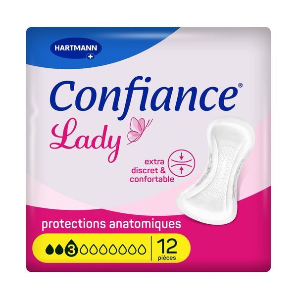 CONFIANCE LADY ABSORPTION 3 G Protection anatomique hypoallergénique pour incontinence urinaire, femme, sac 12