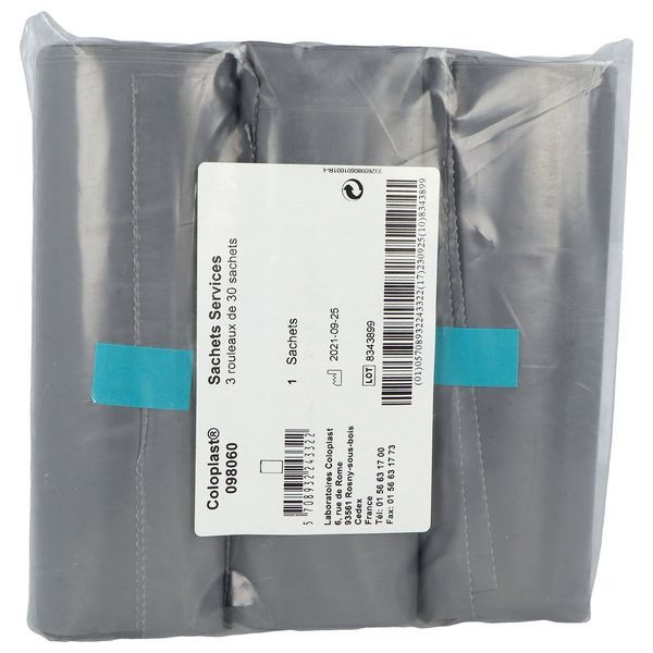 COLOPLAST SACHET SERVICE Sac plastique bleu, opaque, pour jeter les poches de stomie, bt 90