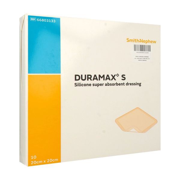 DURAMAX S Pansement hydrocellulaire siliconé, superabsorbant, 20 cm x 20 cm (ref. 66803133), bt 10