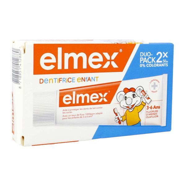 ELMEX DENTIFRICE ENFANT 3 - 6 ANS Dentifrice au fluorure d'amines Olafluor, tube 50 ml x 2