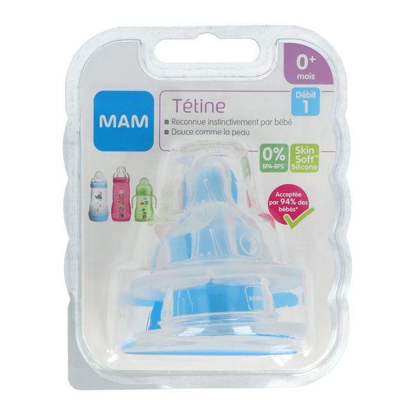 MAM TETINE Tétine plate en silicone, débit 1, bt 2