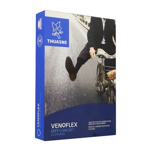 VENOFLEX 2 CITY CONFORT FIL D'ECOSSE MOINS Chaussette médicale de compression classe 2, pour homme, mollet fin, noir, long, taille 5, paire