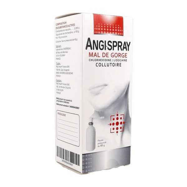 ANGISPRAY MAL DE GORGE CHLORHEXIDINE LIDOCAINE Collutoire, boîte 1 flacon pressurisé 40 g