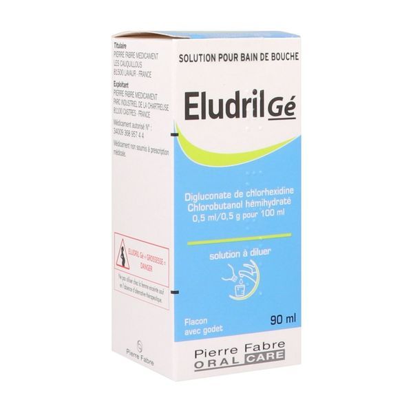 ELUDRIL Solution pour bain de bouche 0,5 ml/0,5 g pour 100 ml, flacon 90 ml avec gobelet doseur
