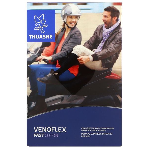 VENOFLEX 2 FAST COTON HOMME Chaussette médicale de compression classe 2, côtelé, pour homme, ardoise, normal, taille 2, paire