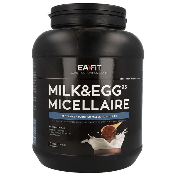 MILK & EGG 95 MICELLAIRE Poudre, préparation hyperprotidique pour boisson avec édulcorant saveur chocolat, pot 750 g