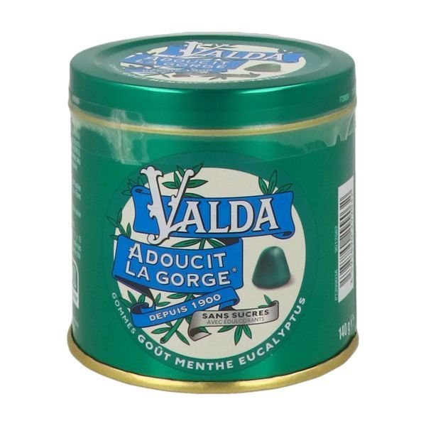 VALDA GOMME MENTHE - EUCALYPTUS SANS SUCRE Gomme adoucissante pour la gorge, menthe - eucalyptus, sans sucre, bt 140 g