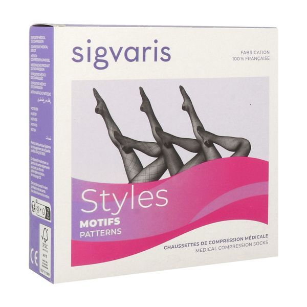 SIGVARIS 2 STYLES MOTIFS PLUMETIS Chaussette médicale de contention classe 2, pour femme, long, Xlarge (ref. 316839), paire