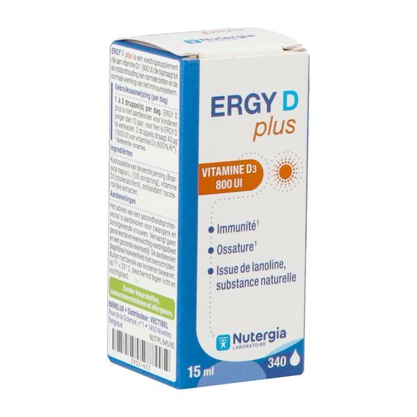 ERGY-D PLUS Goutte buvable, complément alimentaire riche en vitamine D3 issue de lanoline, fl 15 ml