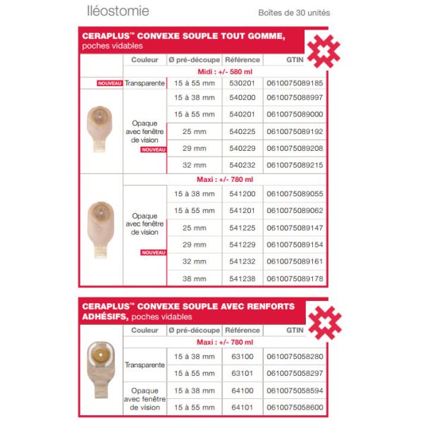 CERAPLUS POCHE VIDANGEABLE CONVEXE SOUPLE - REF 541229 BOITE 780 ML OPAQUE 30
