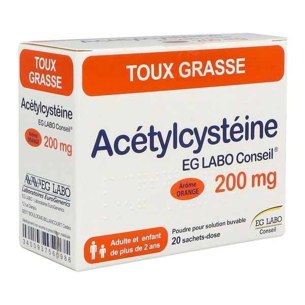 ACETYLCYSTEINE EG Poudre pour solution buvable 200 mg, boîte 20 sachets-dose 3 g