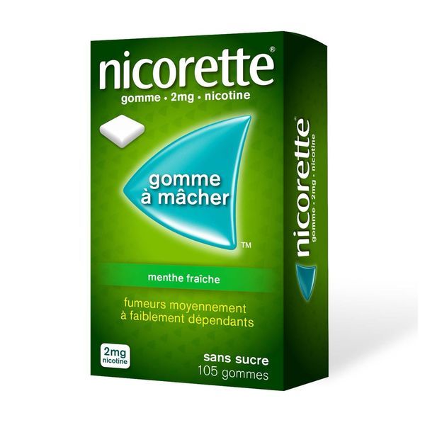 Nicorette Menthe Fraiche 2 Mg Sans Sucre (Nicotine) Gommes A Macher Medicamenteuses Edulcorees Au Xylitol Et A L'Acesulfame Potassique B/105
