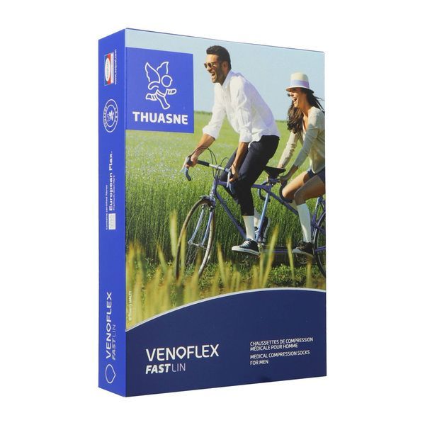 VENOFLEX 2 FAST LIN HOMME Chaussette médicale de compression classe 2, côtelée, pour homme, grège, normal, taille 3, paire